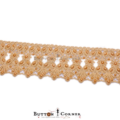 [MYB285-BEIGE] Fancy Glass Beads Net Lace