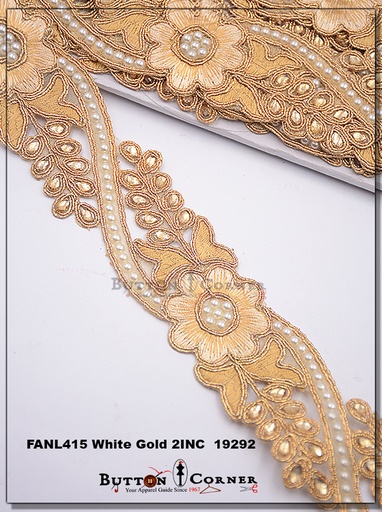 [FANL415-WHITE GOLD] Fancy Kundan Lace
