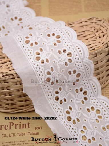 [CL124-WHITE] Cotton One Side Border Lace