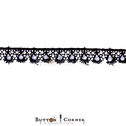 [MYB223 BLACK] Shuttle With Stone & Pearl Lace