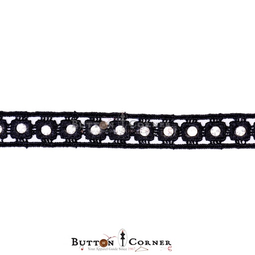 [MYB220-BLACK] One Side Border Stone Shuttle Lace