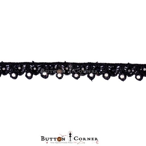 [SHTL83-BLACK] Shuttle Crystal & Stone Lace