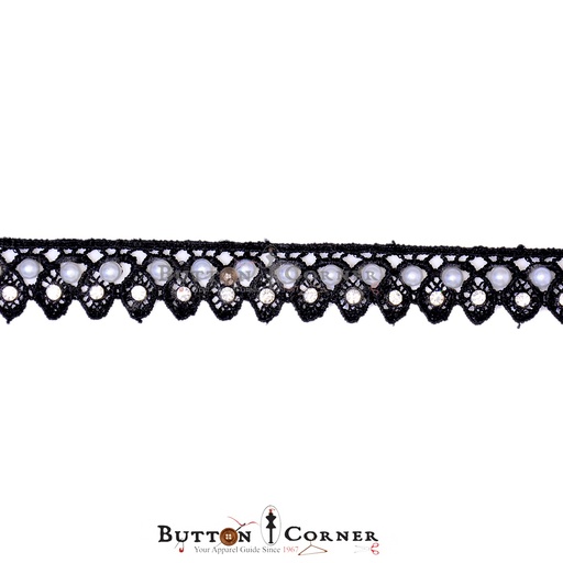 [MYB201 WHITE BLACK] Shuttle Pearl & Stone Lace
