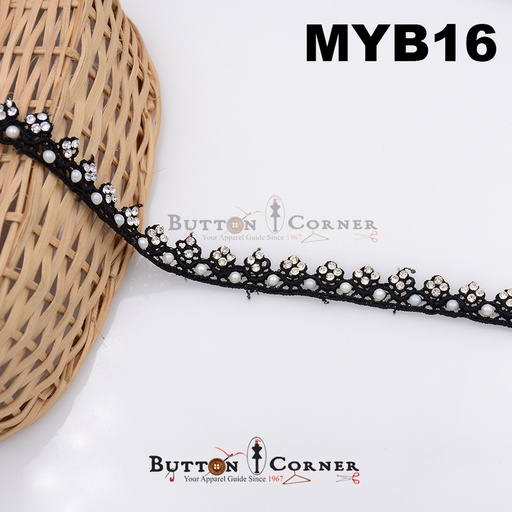 [MYB16 BLACK] Shuttle Pearl & Stone Lace
