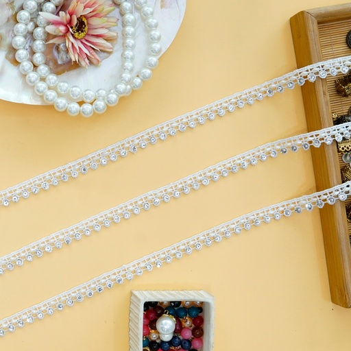 [MYB590 WHITE] Pearl & Stone Shuttle Lace