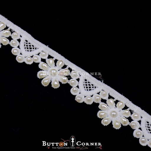 [MYB652-WHITE] One Side Border Pearl Shuttle Lace
