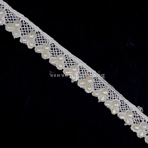 [MYB649-WHITE] One Side Border Pearl Shuttle Lace
