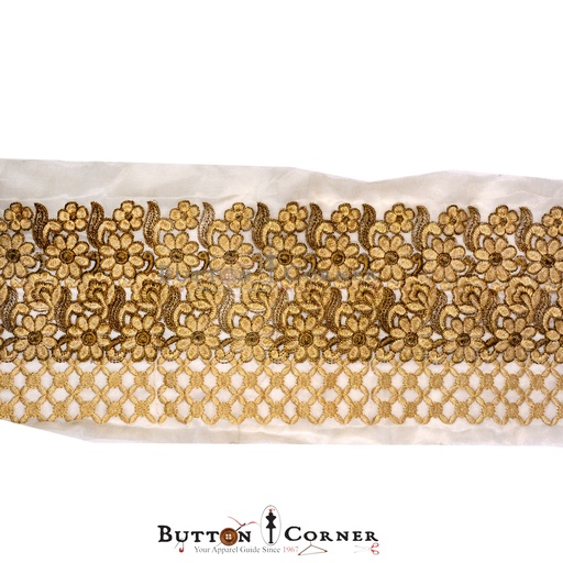 [MYB257 ANTIQUE GOLD] 2 Side Border Metallic Yarn Net Lace