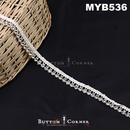 [MYB536-WHITE] One Side Border Stone Shuttle Lace
