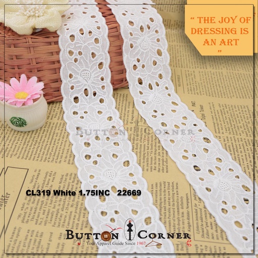 [CL319-WHITE] Cotton Double Side Border Lace