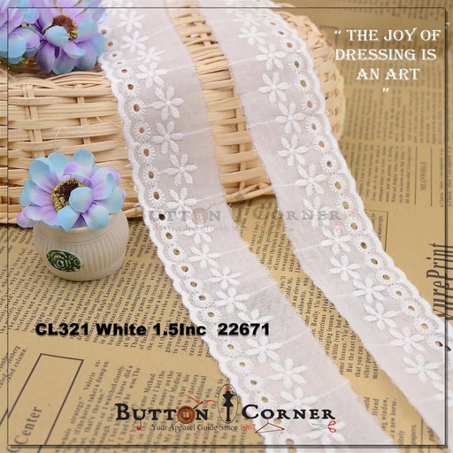 [CL321-WHITE] Cotton One Side Border Lace