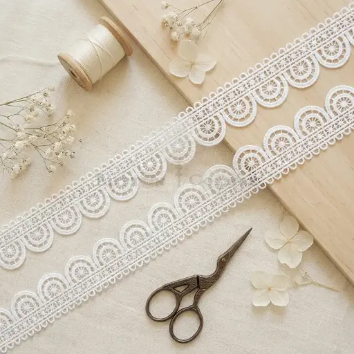 [AL594/85357-3 WHITE] One Side Border Shuttle Lace