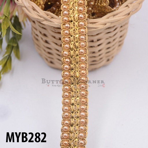 [MYB282-ANTIQUE] Fancy Metallic Yarn Pearl & Gota Lace