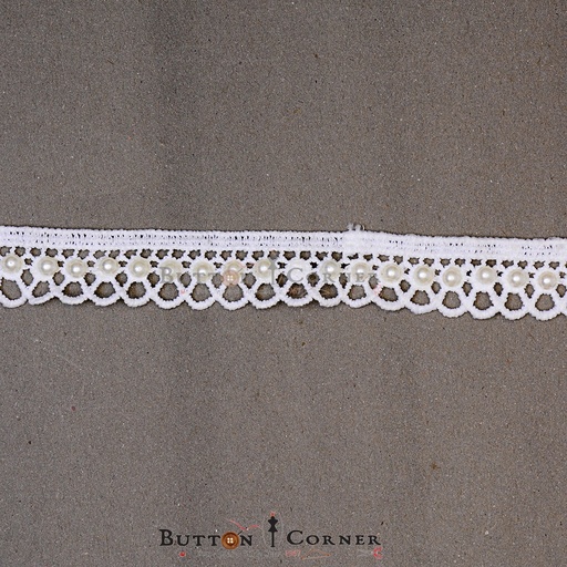 [ALNP213 WHITE] One Side Border Pearl Shuttle Lace