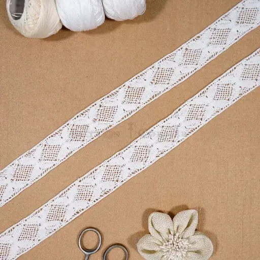 [CRL117 WHITE] Double Side Border Crochet Lace