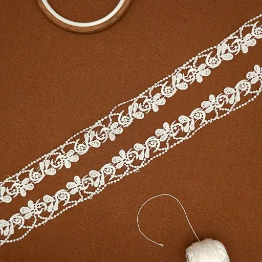 [21194 WHITE] Applique Shuttle Lace
