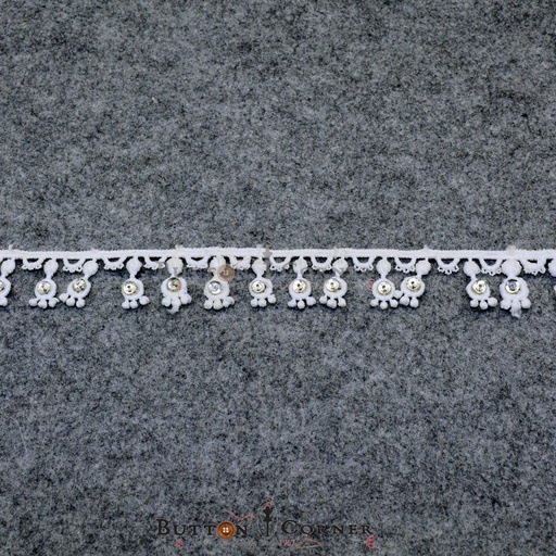 [SHTL86-WHITE] One Side Border Stone Shuttle Lace