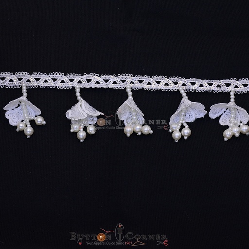 [PRL59 WHITE] Fancy Sequence Pearl Hanging Lace
