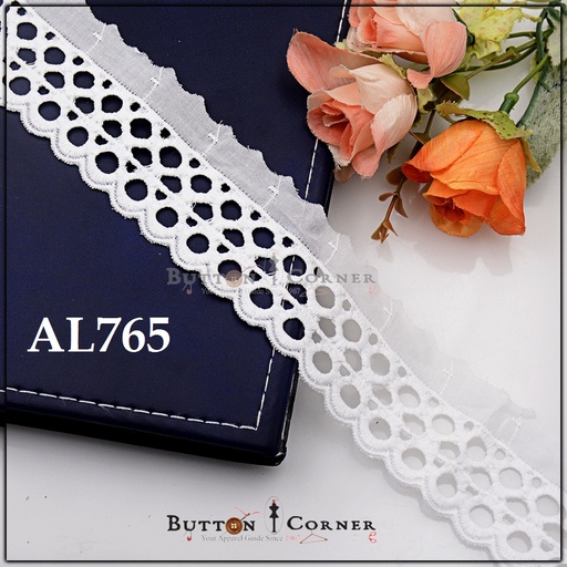 [AL765-WHITE] Cotton One Side Border Lace
