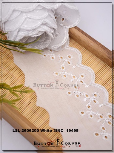 [LSL-2606200 WHITE] One Side Border Cotton Lace