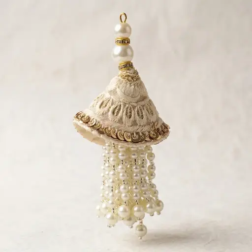[TSL226 WHITE GOLD] Fancy Sequence Pearl Tassel