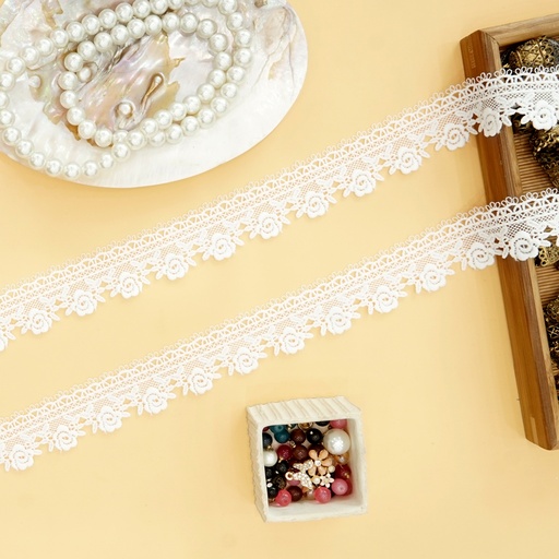 [83072-3 WHITE] One Side Border Shuttle Lace