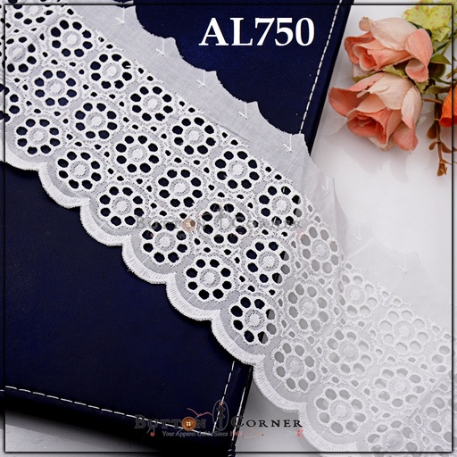 [AL750-WHITE] Cotton One Side Border Lace