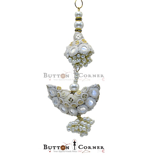 [TSL228 WHITE GOLD] Fancy Embroidery Pearl Tassel
