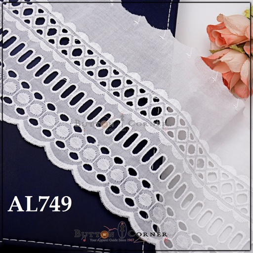 [AL749-WHITE] Cotton One Side Border Lace