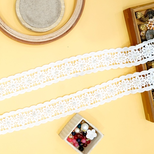 [MYB188 WHITE] Double Side Border Lace With Pearl