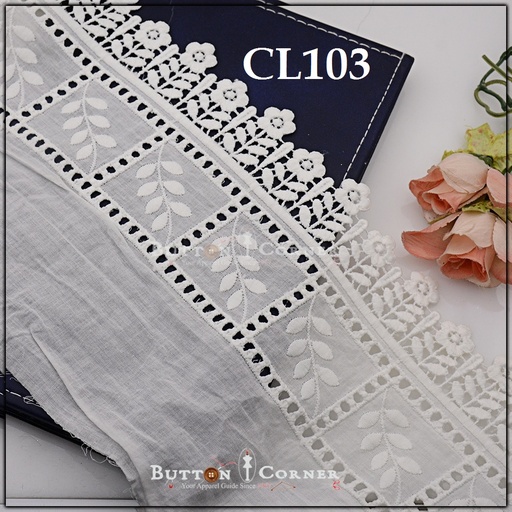 [CL103-WHITE] Cotton One Side Border Lace