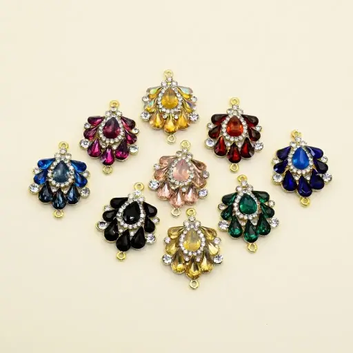 Deluxe Multi-Color Pear-Cut Crystal Button with Gold Loops