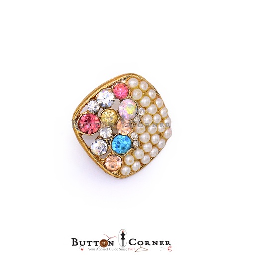 [FB5142 MULTI WHITE] Diamond Shape Pearl & Stone Button
