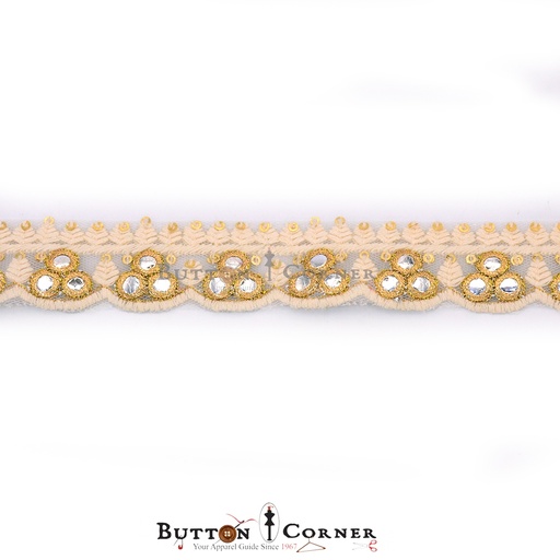 [EML355 WHITE GOLD] Fancy Metallic Yarn Embroidery Net lace