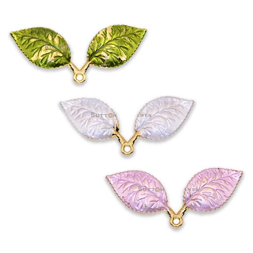 Enamel Two Leaf Hanging in Metal with Gold Base